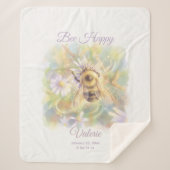 Whimsical Bumblebee & Wildflowers "Bee Happy" Sherpa Deken (Voorkant)