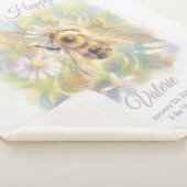 Whimsical Bumblebee & Wildflowers "Bee Happy" Sherpa Deken (3/4)