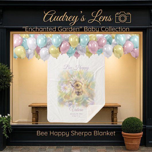 Whimsical Bumblebee & Wildflowers "Bee Happy" Sherpa Deken