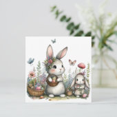 Whimsical Bunnies and Eggs Flowers Easter Greeting Kaart (Staand voorkant)