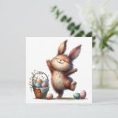 Whimsical Bunny and Basket of Eggs Easter Greeting Kaart (Staand voorkant)