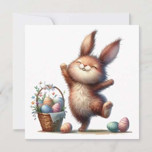 Whimsical Bunny and Basket of Eggs Easter Greeting Kaart (Voorkant)