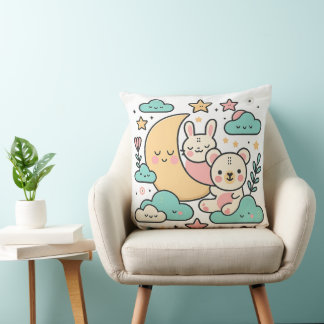  Whimsical Bunny and Bear Moon Decorative Pillow Kussen