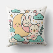  Whimsical Bunny and Bear Moon Decorative Pillow Kussen (Achterkant)