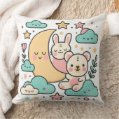  Whimsical Bunny and Bear Moon Decorative Pillow Kussen (Deken)