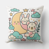  Whimsical Bunny and Bear Moon Decorative Pillow Kussen (Voorkant)