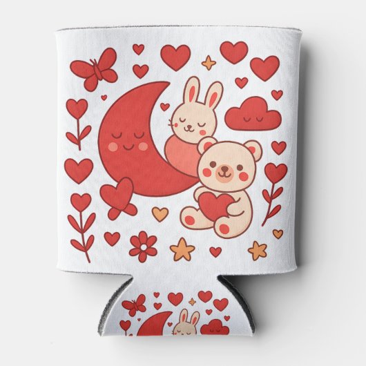 Whimsical Bunny and Bear Moon Heart Can Cooler (Voorkant)