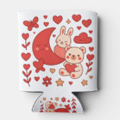 Whimsical Bunny and Bear Moon Heart Can Cooler (Achterkant)