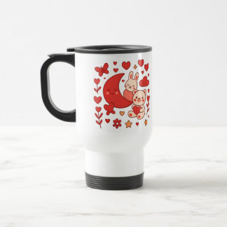 Whimsical Bunny and Bear Moon Heart Travel Mug Reisbeker