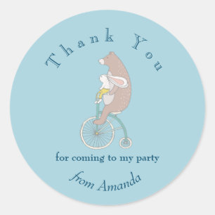 Whimsical Bunny and Beer Riding a Bike Bedankt Ronde Sticker