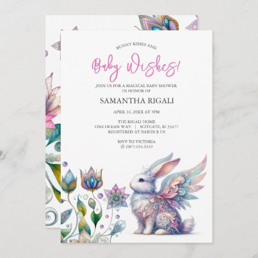 Whimsical Bunny Baby Douche Uitnodigingen (Voorkant / Achterkant)