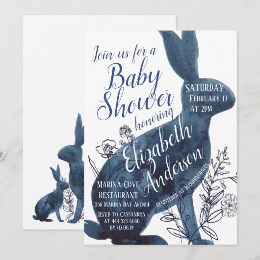 Whimsical Bunny Baby shower Invitation Kaart (Voorkant / Achterkant)