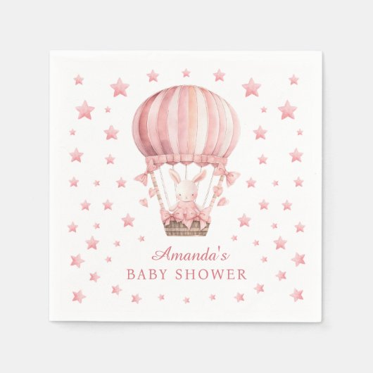 Whimsical Bunny Balloon Pink Stars Baby Shower Servet (Voorkant)