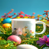 Whimsical Bunny & Bird in Bloom – Schattigee voorj Grote Koffiekop
