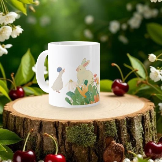 Whimsical Bunny & Bird in Bloom – Schattigee voorj Grote Koffiekop