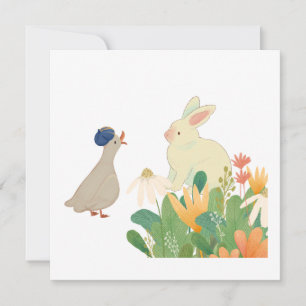 Whimsical Bunny & Bird in Bloom – Schattigee voorj Kaart