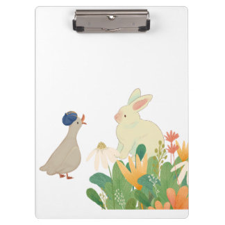 Whimsical Bunny & Bird in Bloom – Schattigee voorj Klembord