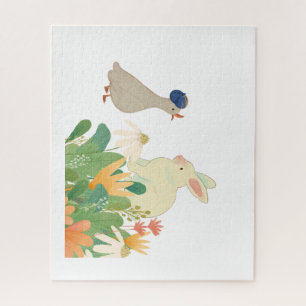 Whimsical Bunny & Bird in Bloom – Schattigee voorj Legpuzzel