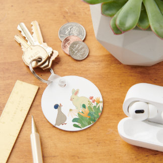Whimsical Bunny & Bird in Bloom – Schattigee voorj Sleutelhanger
