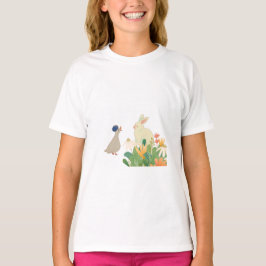 Whimsical Bunny & Bird in Bloom – Schattigee voorj T-shirt