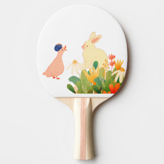 Whimsical Bunny & Bird in Bloom – Schattigee voorj Tafeltennisbatje
