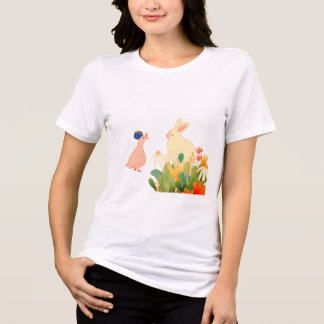 Whimsical Bunny & Bird in Bloom – Schattigee voorj Tri-Blend Shirt