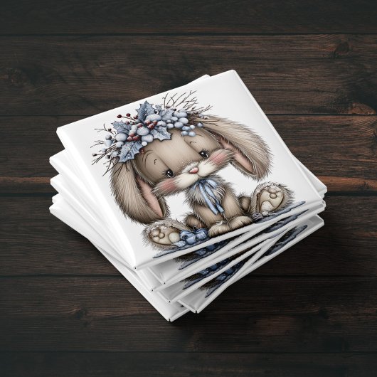 Whimsical Bunny Blue Christmas Magnet