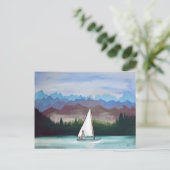 Whimsical Bunny Boat Mountains Woodland Artwork Briefkaart (Staand voorkant)