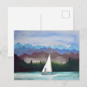 Whimsical Bunny Boat Mountains Woodland Artwork Briefkaart (Voorkant / Achterkant)