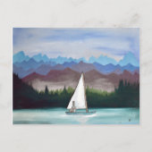 Whimsical Bunny Boat Mountains Woodland Artwork Briefkaart (Voorkant)