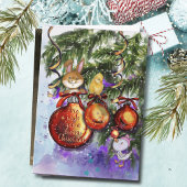 Whimsical Bunny Chick Goose Christmas Holiday Card Feestdagen Kaart