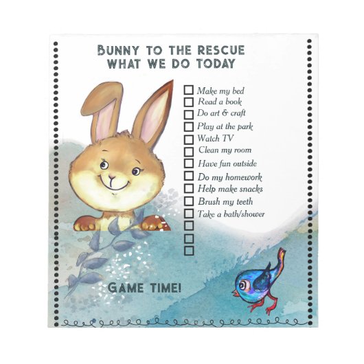 Whimsical Bunny Chore Chart Notepad | Kids Notitieblok (Voorkant)