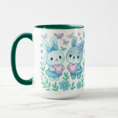 Whimsical Bunny Couple Ceramic Mug Mok (Links)