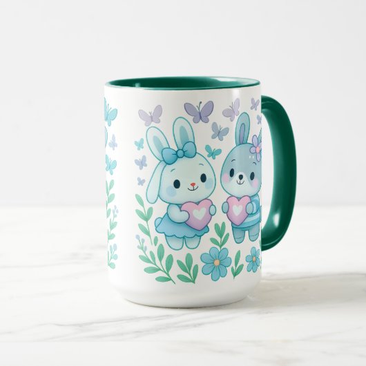 Whimsical Bunny Couple Ceramic Mug Mok (Voorkant rechts)