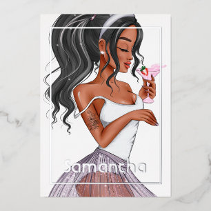 Whimsical Bunny Easter Birthday Cocktail Girl Folie Uitnodiging