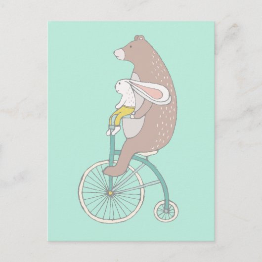 Whimsical Bunny en Beer Riding a Bike Briefkaart (Voorkant)