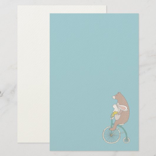 Whimsical Bunny en Beer Riding a Bike Briefpapier (Voorkant / Achterkant)