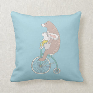 Whimsical Bunny en Beer Riding a Bike Kussen
