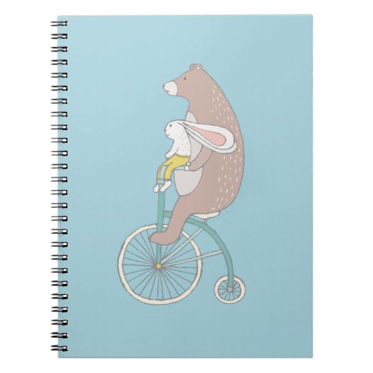 Whimsical Bunny en Beer Riding a Bike Notitieboek (Voorkant)
