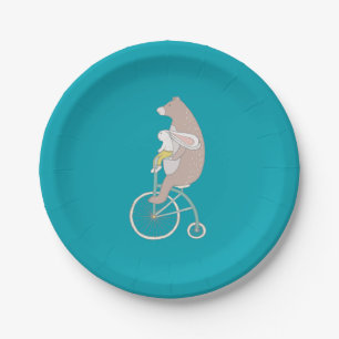 Whimsical Bunny en Beer Riding a Bike Papieren Bordje