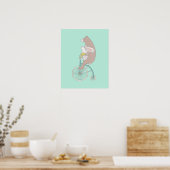 Whimsical Bunny en Beer Riding a Bike Poster (Keuken)