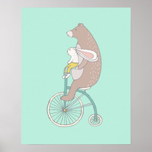 Whimsical Bunny en Beer Riding a Bike Poster (Voorkant)