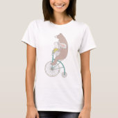 Whimsical Bunny en Beer Riding a Bike T-shirt (Voorkant)