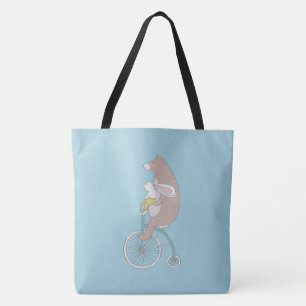 Whimsical Bunny en Beer Riding a Bike Tote Bag