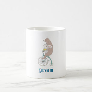 Whimsical Bunny en Beer samen op de fiets Koffiemok