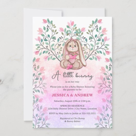 Whimsical Bunny Floral Baby shower Kaart (Voorkant)