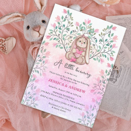 Whimsical Bunny Floral Baby shower Kaart