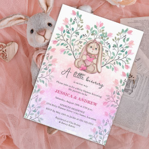Whimsical Bunny Floral Baby shower Kaart