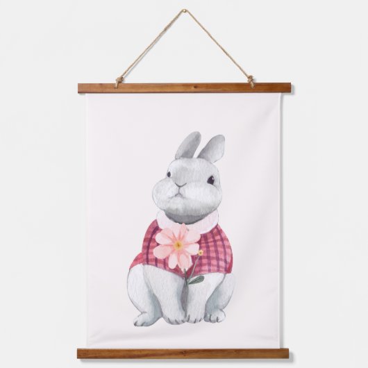 Whimsical Bunny Flower Woodland kwekerij Decor Hangend Wandkleed (Voorkant)