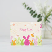 Whimsical Bunny & Flowers Happy Easter briefkaart (Staand voorkant)